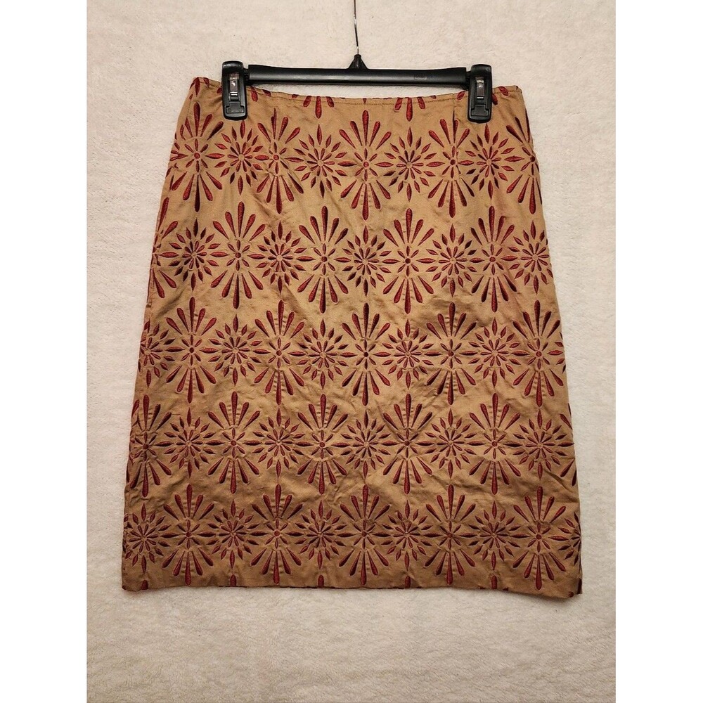 Talbots Embroidered Tan and Red Floral Skirt Size 8